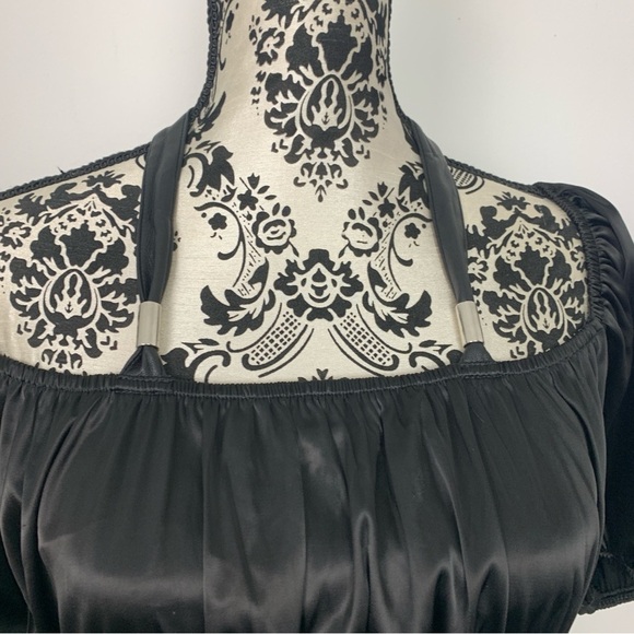 Maniere De Voir Black Satin Puff Sleeve Corset Crop Top - Picture 5 of 10